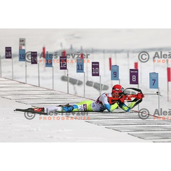 Jakov Fak of Slovenia during Men\'s 10 km Sprint at Laura Cross-Country Ski & Biathlon Center Sochi 2014 Winter Olympic Games on February 8, 2014