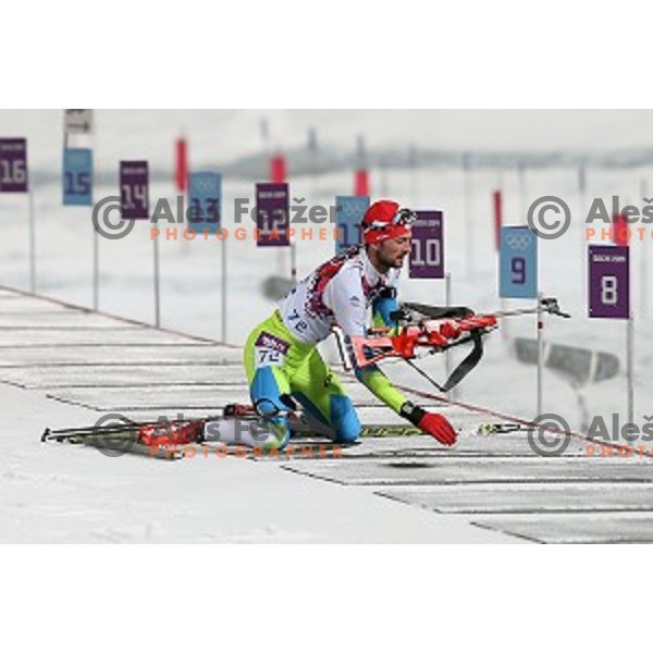 Jakov Fak of Slovenia during Men\'s 10 km Sprint at Laura Cross-Country Ski & Biathlon Center Sochi 2014 Winter Olympic Games on February 8, 2014