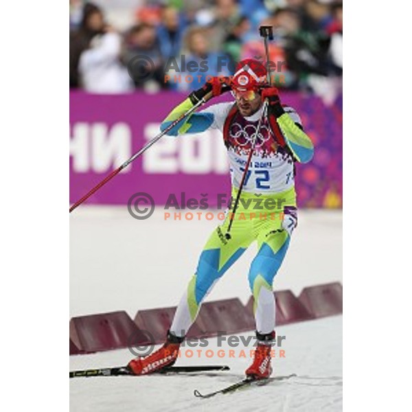 Jakov Fak of Slovenia during Men\'s 10 km Sprint at Laura Cross-Country Ski & Biathlon Center Sochi 2014 Winter Olympic Games on February 8, 2014
