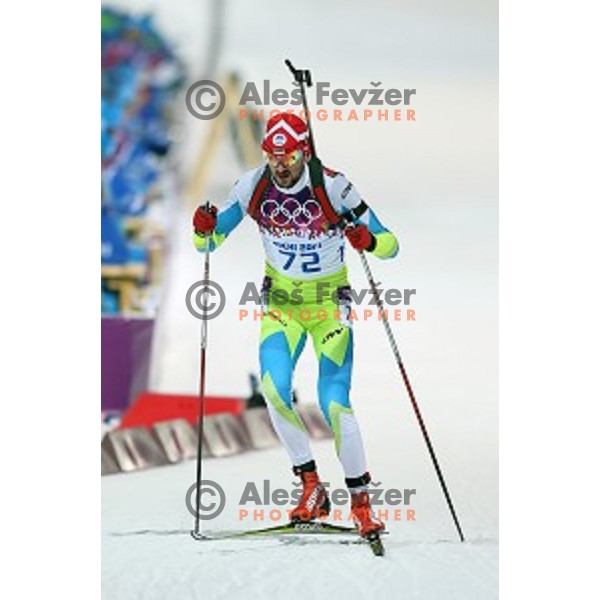 Jakov Fak of Slovenia during Men\'s 10 km Sprint at Laura Cross-Country Ski & Biathlon Center Sochi 2014 Winter Olympic Games on February 8, 2014