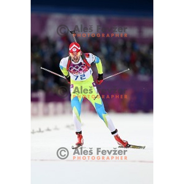 Jakov Fak of Slovenia during Men\'s 10 km Sprint at Laura Cross-Country Ski & Biathlon Center Sochi 2014 Winter Olympic Games on February 8, 2014