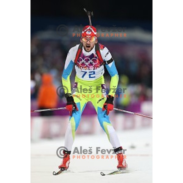 Jakov Fak of Slovenia during Men\'s 10 km Sprint at Laura Cross-Country Ski & Biathlon Center Sochi 2014 Winter Olympic Games on February 8, 2014