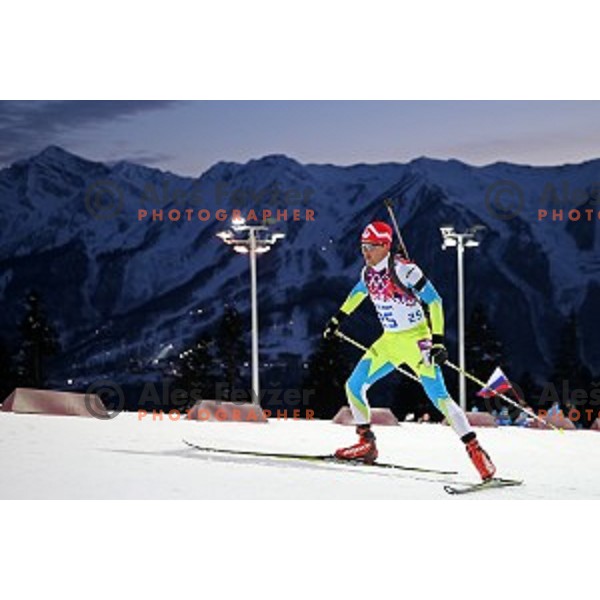 Peter Dokl of Slovenia during Men\'s 10 km Sprint at Laura Cross-Country Ski & Biathlon Center Sochi 2014 Winter Olympic Games on February 8, 2014