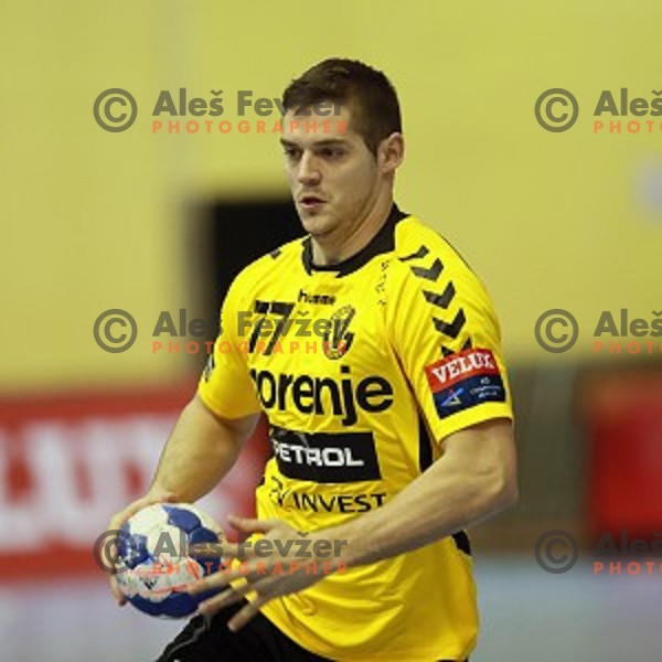 Marko Dujmovic in action during handball match Gorenje Velenje (SLO)-Hamburg (GER) in EHF Champions league, played in Red Hall, Velenje, Slovenia on February 5, 2014