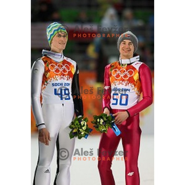 Peter Prevc of Slovenia, olympic silver medalist in Ski jumping on Normal Hill at Sochi 2014 Winter Olympic Games in RusSki Gorki Jumping Center on February 9, 2014