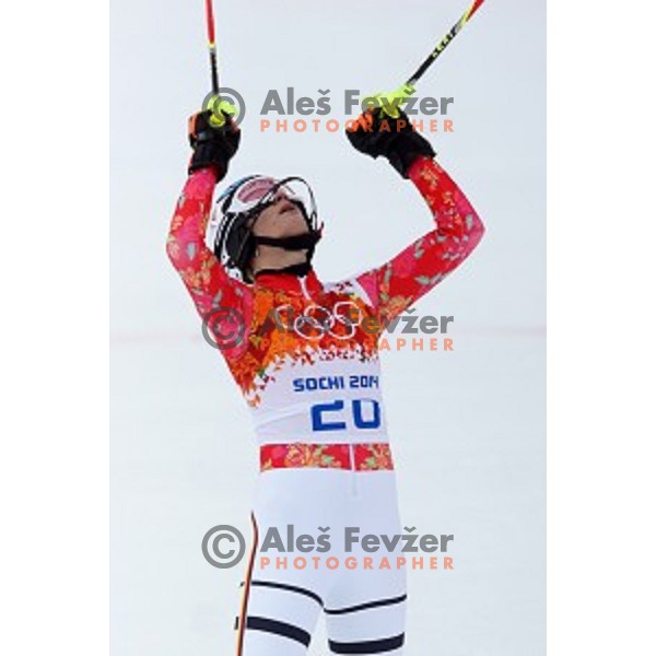 Maria Hoefl-Riesch (GER) Olympic gold medal winner of Ladies Super Combined at Rosa Khutor Alpine Center , Sochi 2014 Winter Olympic Games on February 10, 2014