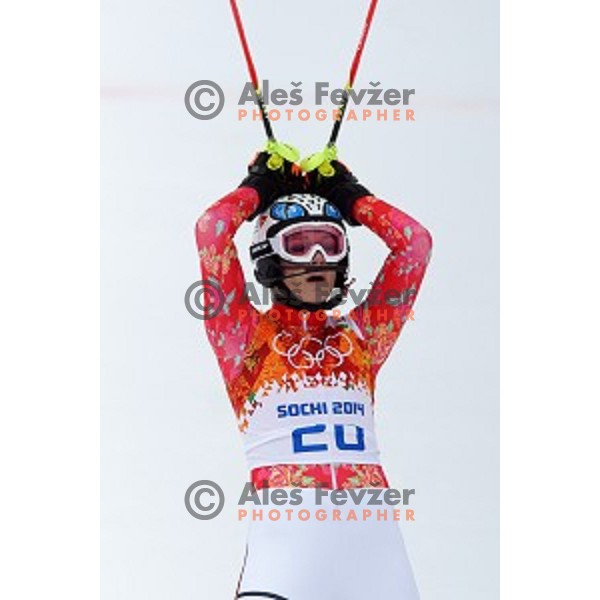 Maria Hoefl-Riesch (GER) Olympic gold medal winner of Ladies Super Combined at Rosa Khutor Alpine Center , Sochi 2014 Winter Olympic Games on February 10, 2014