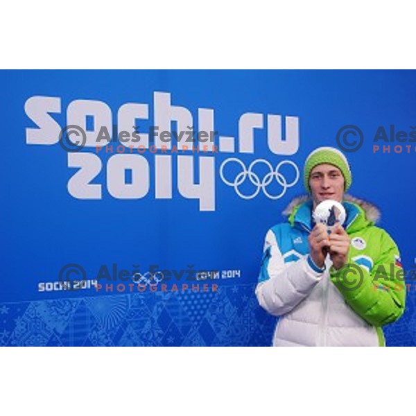 Peter Prevc of Slovenia, olympic silver medalist in Ski jumping on Normal Hill at Sochi 2014 Winter Olympic Games in Olympic Park on February 10, 2014