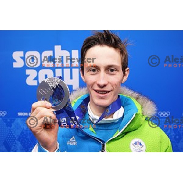 Peter Prevc of Slovenia, olympic silver medalist in Ski jumping on Normal Hill at Sochi 2014 Winter Olympic Games in Olympic Park on February 10, 2014
