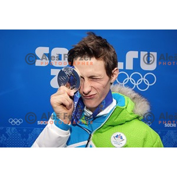 Peter Prevc of Slovenia, olympic silver medalist in Ski jumping on Normal Hill at Sochi 2014 Winter Olympic Games in Olympic Park on February 10, 2014