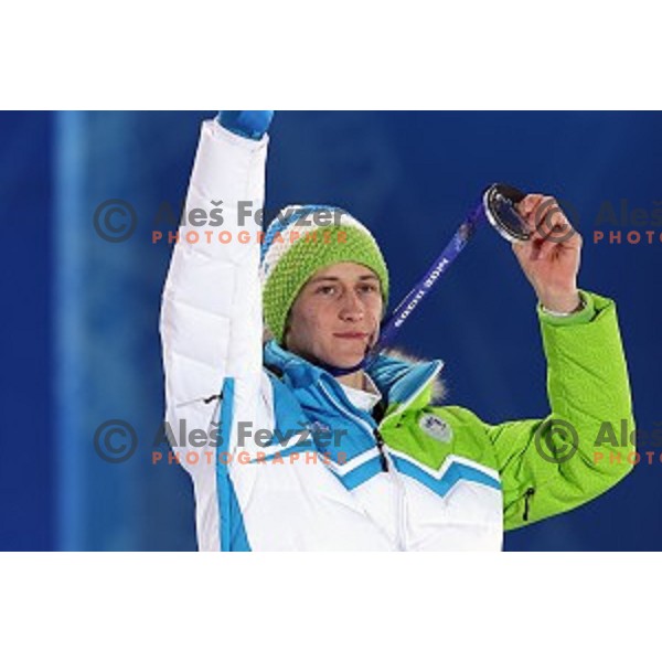 Peter Prevc of Slovenia, olympic silver medalist in Ski jumping on Normal Hill at Sochi 2014 Winter Olympic Games in Olympic Park on February 10, 2014