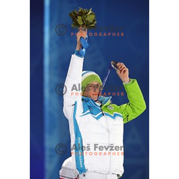 Peter Prevc of Slovenia, olympic silver medalist in Ski jumping on Normal Hill at Sochi 2014 Winter Olympic Games in Olympic Park on February 10, 2014