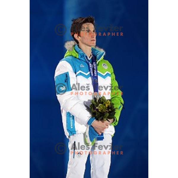 Peter Prevc of Slovenia, olympic silver medalist in Ski jumping on Normal Hill at Sochi 2014 Winter Olympic Games in Olympic Park on February 10, 2014