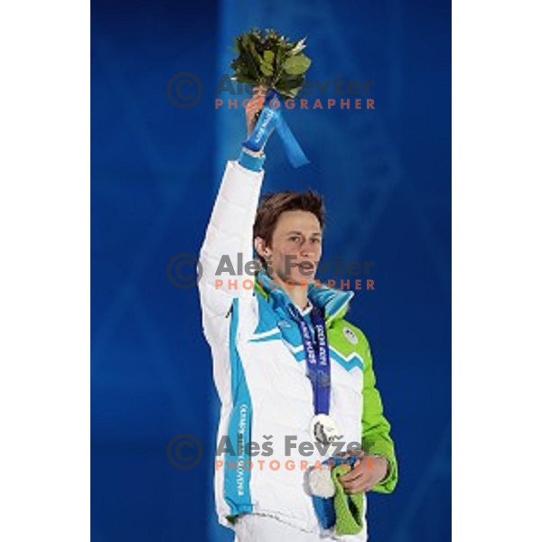 Peter Prevc of Slovenia, olympic silver medalist in Ski jumping on Normal Hill at Sochi 2014 Winter Olympic Games in Olympic Park on February 10, 2014