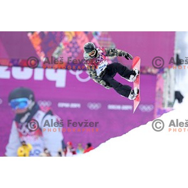 Tim Kevin Ravnjak of Slovenia during Men\'s Snowboard Half-Pipe Qualification in Extreme Park Rosa Khutor , Sochi 2014 Winter Olympic Games on February 11, 2014