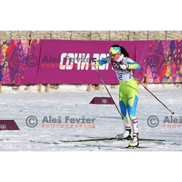 Katja Visnar of Slovenia arcing at Ladies Free Sprint, Sochi 2014 Winter Olympic Games on February 11, 2014
