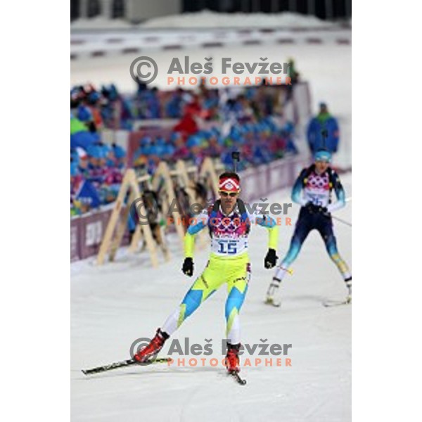 Teja Gregorin of Slovenia racing in Biathlon Women\'s 10 km Pursuit at Laura Cross-Country & Biathlon Center, Sochi 2014 Winter Olympic Games on February 11, 2014