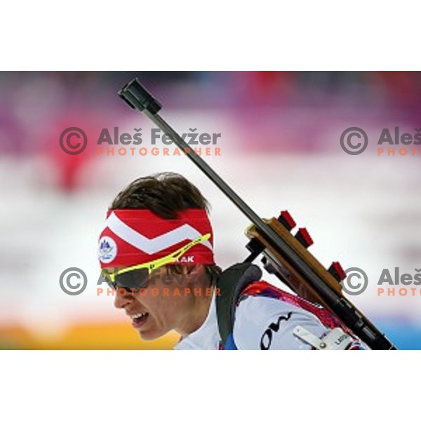 Teja Gregorin of Slovenia racing in Biathlon Women\'s 10 km Pursuit at Laura Cross-Country & Biathlon Center, Sochi 2014 Winter Olympic Games on February 11, 2014