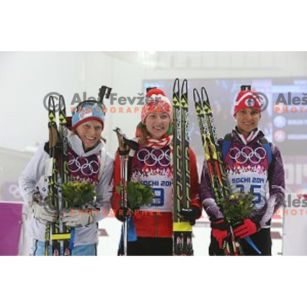 Teja Gregorin of Slovenia racing in Biathlon Women\'s 10 km Pursuit at Laura Cross-Country & Biathlon Center, Sochi 2014 Winter Olympic Games on February 11, 2014