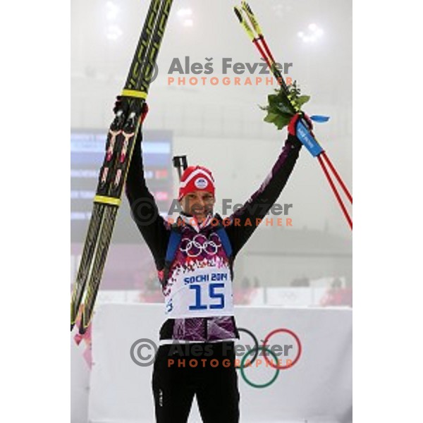 Teja Gregorin of Slovenia racing in Biathlon Women\'s 10 km Pursuit at Laura Cross-Country & Biathlon Center, Sochi 2014 Winter Olympic Games on February 11, 2014