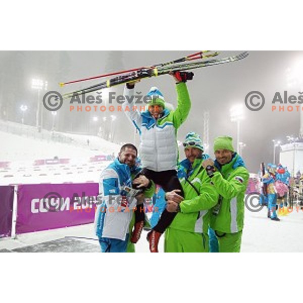 Teja Gregorin of Slovenia racing in Biathlon Women\'s 10 km Pursuit at Laura Cross-Country & Biathlon Center, Sochi 2014 Winter Olympic Games on February 11, 2014
