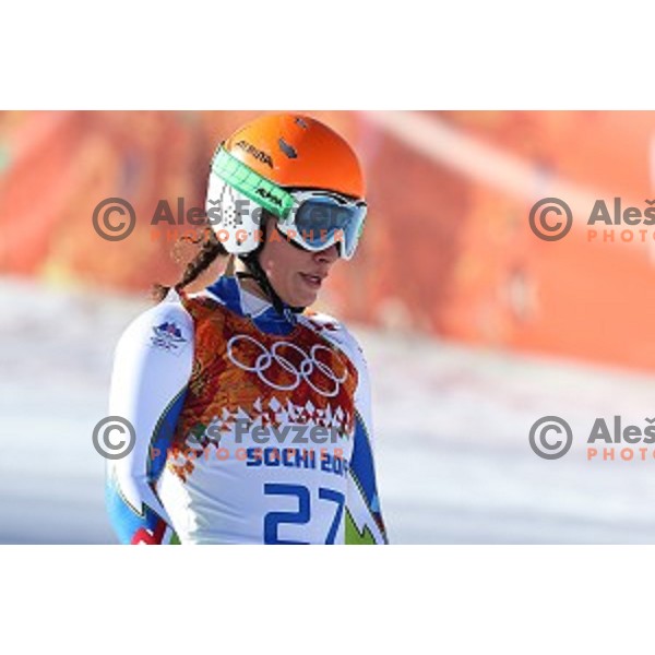 Ilka Stuhec of Slovenia in the finish area of Ladies Downhill in Rosa Khutor Alpine Center , Sochi 2014 Winter Olympic Games on February 12, 2014