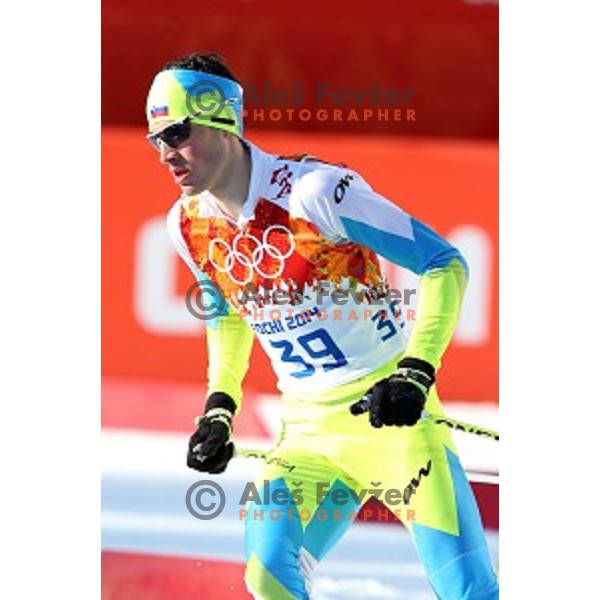 Gasper Berlot of Slovenia racing in 10 km Nordic Combined in RusSki Gorki Ski Jumping center, Sochi 2014 Winter Olympic Games on February 12, 2014