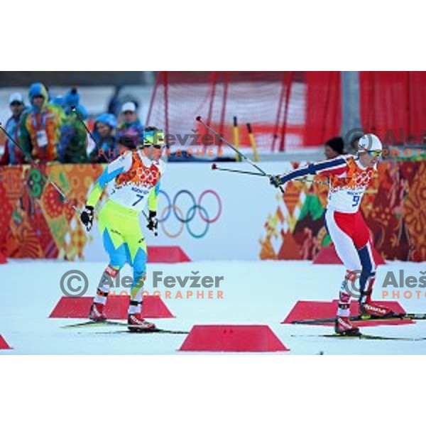 Marjan Jelenko of Slovenia racing in 10 km Nordic Combined in RusSki Gorki Ski Jumping center, Sochi 2014 Winter Olympic Games on February 12, 2014