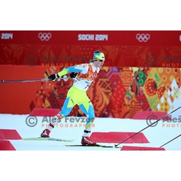 Marjan Jelenko of Slovenia racing in 10 km Nordic Combined in RusSki Gorki Ski Jumping center, Sochi 2014 Winter Olympic Games on February 12, 2014
