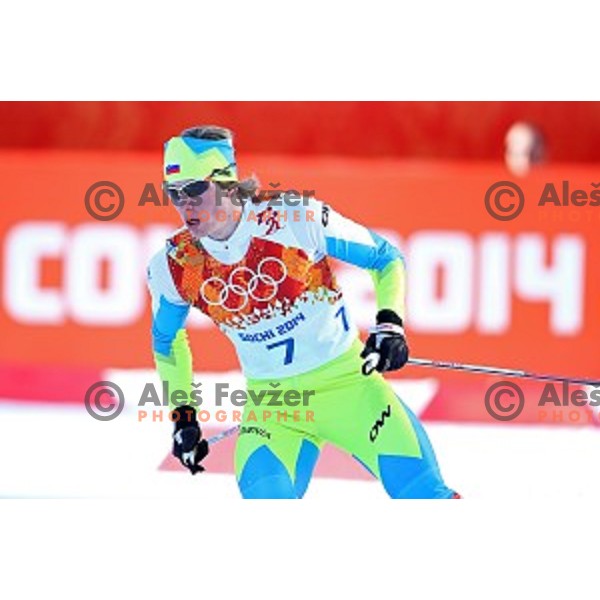 Marjan Jelenko of Slovenia racing in 10 km Nordic Combined in RusSki Gorki Ski Jumping center, Sochi 2014 Winter Olympic Games on February 12, 2014