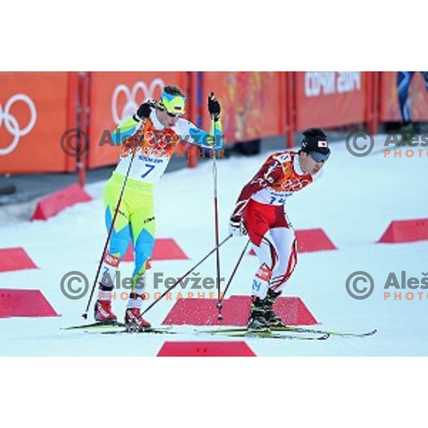 Marjan Jelenko of Slovenia racing in 10 km Nordic Combined in RusSki Gorki Ski Jumping center, Sochi 2014 Winter Olympic Games on February 12, 2014