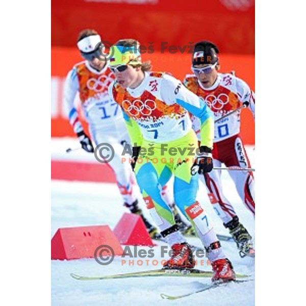 Marjan Jelenko of Slovenia racing in 10 km Nordic Combined in RusSki Gorki Ski Jumping center, Sochi 2014 Winter Olympic Games on February 12, 2014