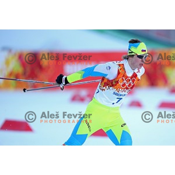 Marjan Jelenko of Slovenia racing in 10 km Nordic Combined in RusSki Gorki Ski Jumping center, Sochi 2014 Winter Olympic Games on February 12, 2014