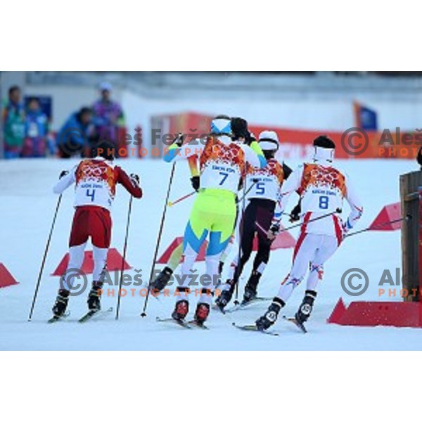 Marjan Jelenko of Slovenia racing in 10 km Nordic Combined in RusSki Gorki Ski Jumping center, Sochi 2014 Winter Olympic Games on February 12, 2014