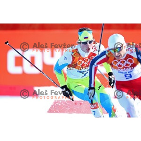 Marjan Jelenko of Slovenia racing in 10 km Nordic Combined in RusSki Gorki Ski Jumping center, Sochi 2014 Winter Olympic Games on February 12, 2014