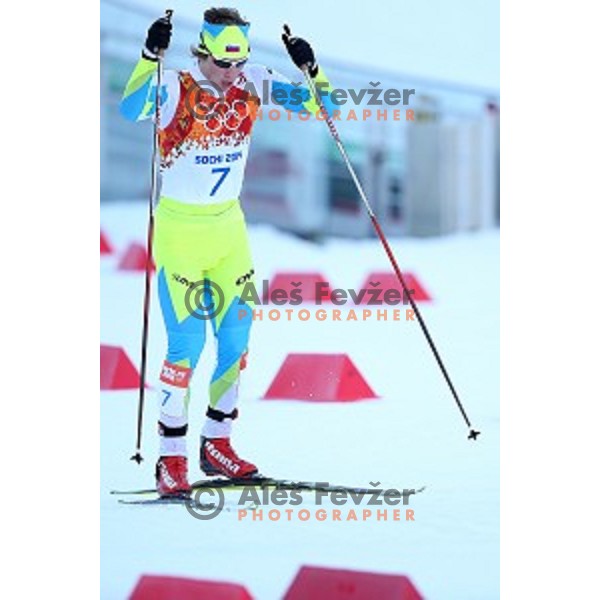 Marjan Jelenko of Slovenia racing in 10 km Nordic Combined in RusSki Gorki Ski Jumping center, Sochi 2014 Winter Olympic Games on February 12, 2014
