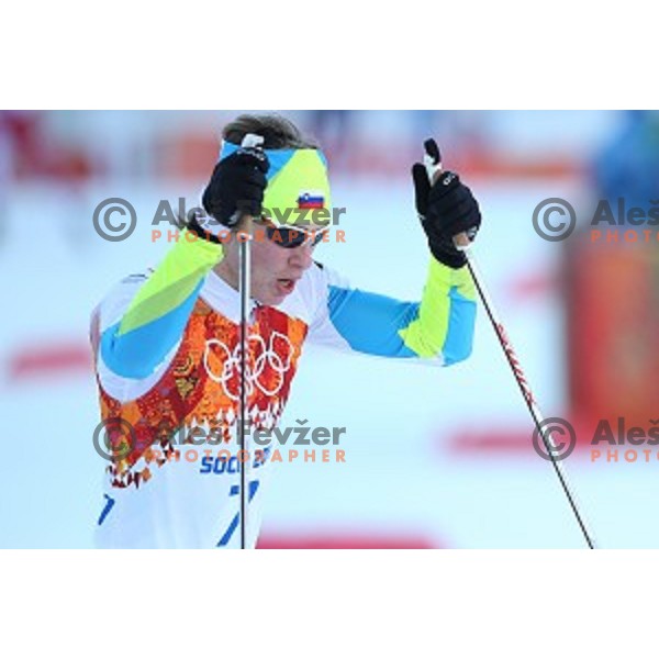 Marjan Jelenko of Slovenia racing in 10 km Nordic Combined in RusSki Gorki Ski Jumping center, Sochi 2014 Winter Olympic Games on February 12, 2014