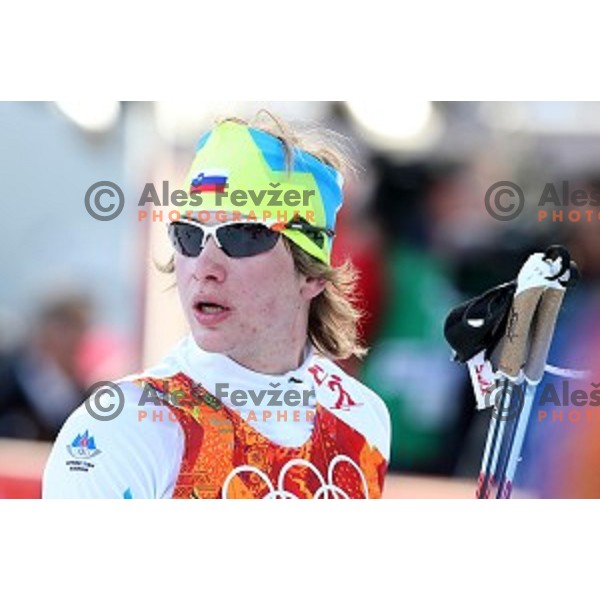 Marjan Jelenko of Slovenia racing in 10 km Nordic Combined in RusSki Gorki Ski Jumping center, Sochi 2014 Winter Olympic Games on February 12, 2014