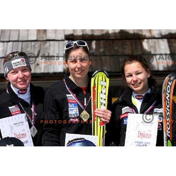 Marusa Ferk place second, winner Katja Jazbec and Ana Kobal placed third at slalom race for Slovenian National Championship at Krvavec Ski Resort.Photo by Ales Fevzer 