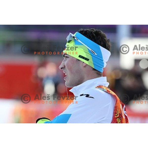Gasper Berlot of Slovenia racing in 10 km Nordic Combined in RusSki Gorki Ski Jumping center, Sochi 2014 Winter Olympic Games on February 12, 2014