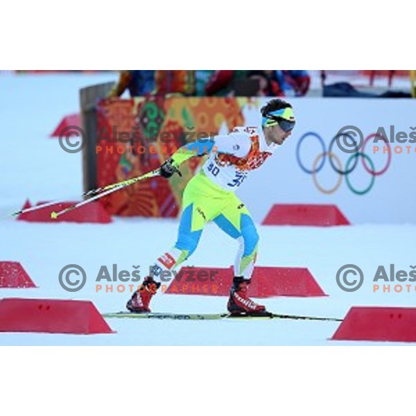 Mitja Oranic of Slovenia racing in 10 km Nordic Combined in RusSki Gorki Ski Jumping center, Sochi 2014 Winter Olympic Games on February 12, 2014
