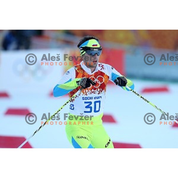 Mitja Oranic of Slovenia racing in 10 km Nordic Combined in RusSki Gorki Ski Jumping center, Sochi 2014 Winter Olympic Games on February 12, 2014