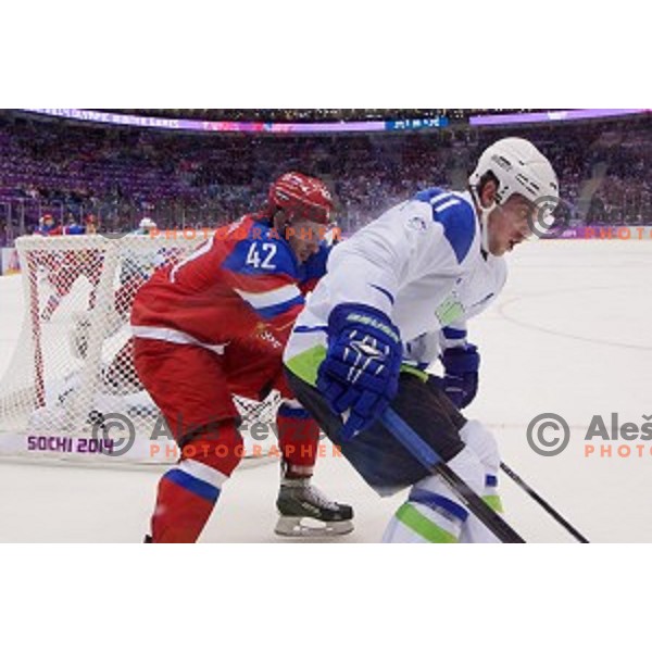 Anze Kopitar of Slovenia in action during Preliminary round match Russia-Slovenia at Bolshoy Ice Dome, Sochi 2014 Winter Olympic games, Russia on February 13, 2014