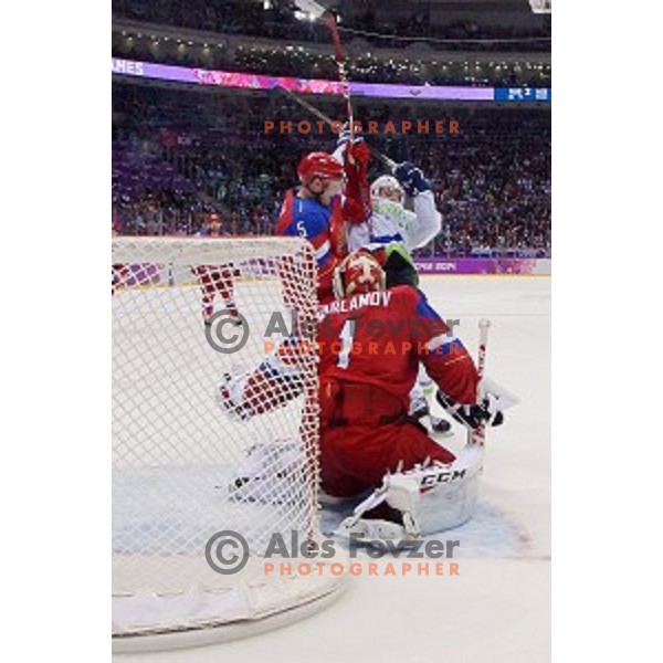 Jan Mursak of Slovenia in action during Preliminary round match Russia-Slovenia at Bolshoy Ice Dome, Sochi 2014 Winter Olympic games, Russia on February 13, 2014