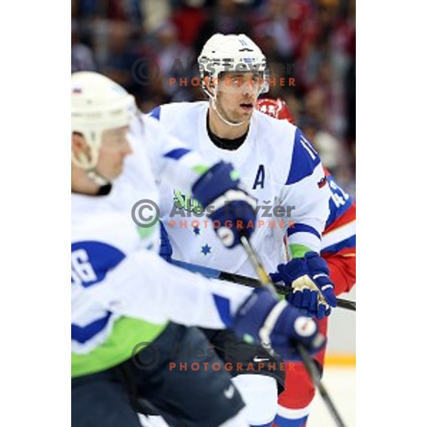 Anze Kopitar of Slovenia in action during Preliminary round match Russia-Slovenia at Bolshoy Ice Dome, Sochi 2014 Winter Olympic games, Russia on February 13, 2014