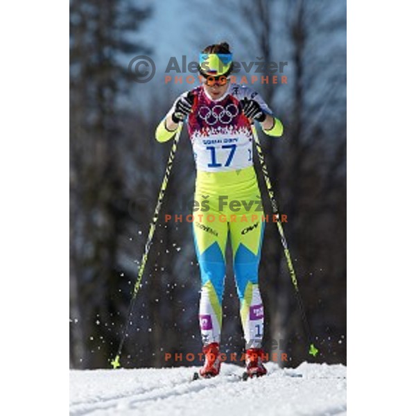 Alenka Cebasek of Slovenia racing in Ladies 10 km Classic in Laura Cross-Country and Biathlon Center, Sochi 2104 Winter Olympic Games, Russia on February 13, 2014