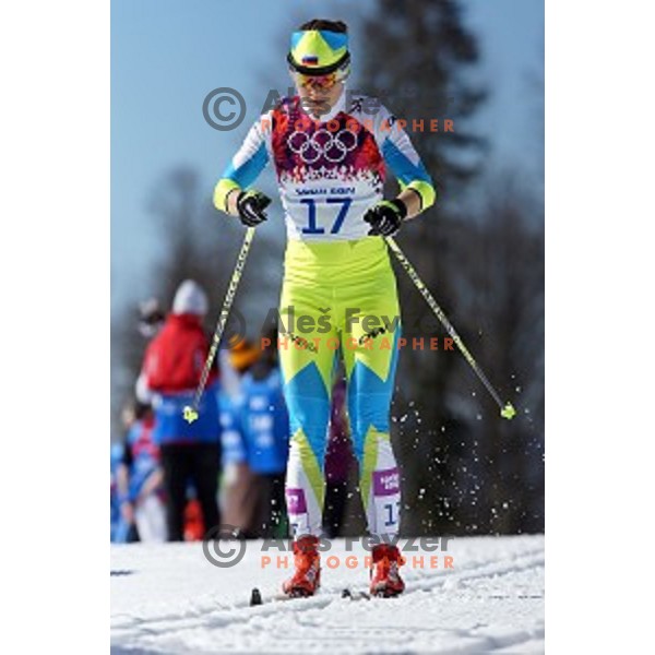Alenka Cebasek of Slovenia racing in Ladies 10 km Classic in Laura Cross-Country and Biathlon Center, Sochi 2104 Winter Olympic Games, Russia on February 13, 2014