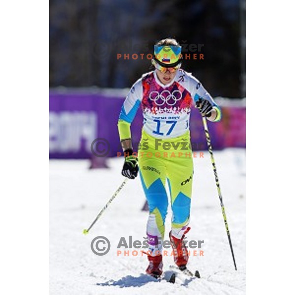 Alenka Cebasek of Slovenia racing in Ladies 10 km Classic in Laura Cross-Country and Biathlon Center, Sochi 2104 Winter Olympic Games, Russia on February 13, 2014