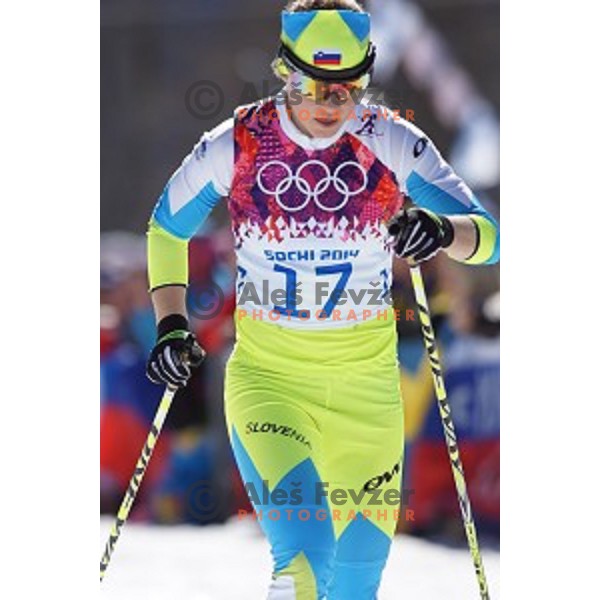 Alenka Cebasek of Slovenia racing in Ladies 10 km Classic in Laura Cross-Country and Biathlon Center, Sochi 2104 Winter Olympic Games, Russia on February 13, 2014