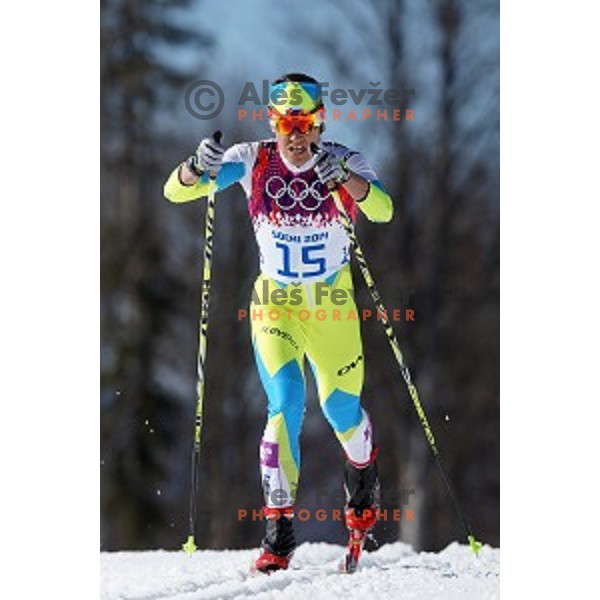 Barbara Jezersek of Slovenia racing in Ladies 10 km Classic in Laura Cross-Country and Biathlon Center, Sochi 2104 Winter Olympic Games, Russia on February 13, 2014